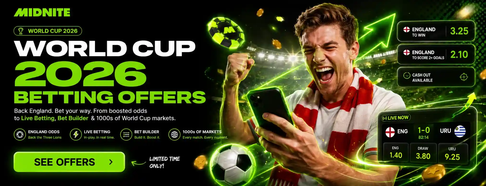 World Cup 2026 betting offers at Midnite Casino UK